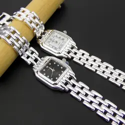 Longbaolong ювелирные изделия 925 Серебряные кварцевые часы черный белый часы пластина серебряные часы простые серебряные часы (съемные)