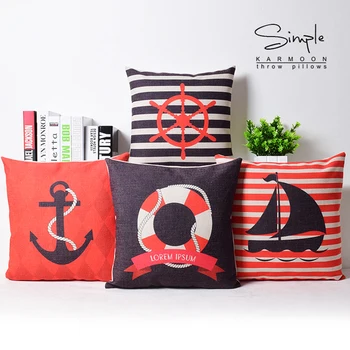 

Nordic Red black Simple Navigation pattern Home Decorative Pillow Case Chair Waist Pillow Thick Linen Pillowcase Sofa Cushion