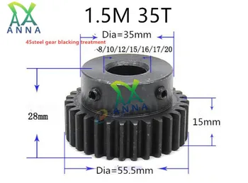 

1.5M 35T gear thickness 15mm 1.5mod gear rack 35tooth Tooth quenching Spur Gear pinion bore 8-20mm spur gear 45 steel cnc pinion