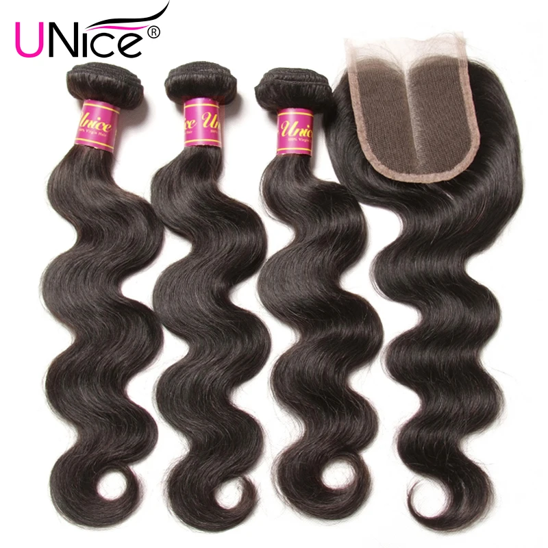 Peruvian Virgin Hair With Closure UNice Hair Bundles With Lace Closures 7A Peruvian Body Wave 3 Bundles With Closure Human Hair