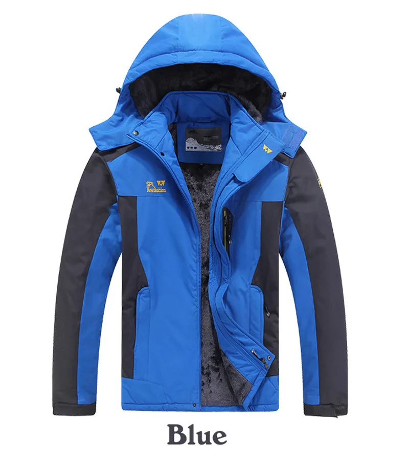 blue Большие размеры 6XL, 7XL, 8XL зимняя куртка мужская Толстая теплая подкладка из шерсти пальто тепловой теплый ветрозащитный водонепроницаемый капюшон куртки мужские s парка - Цвет: blue