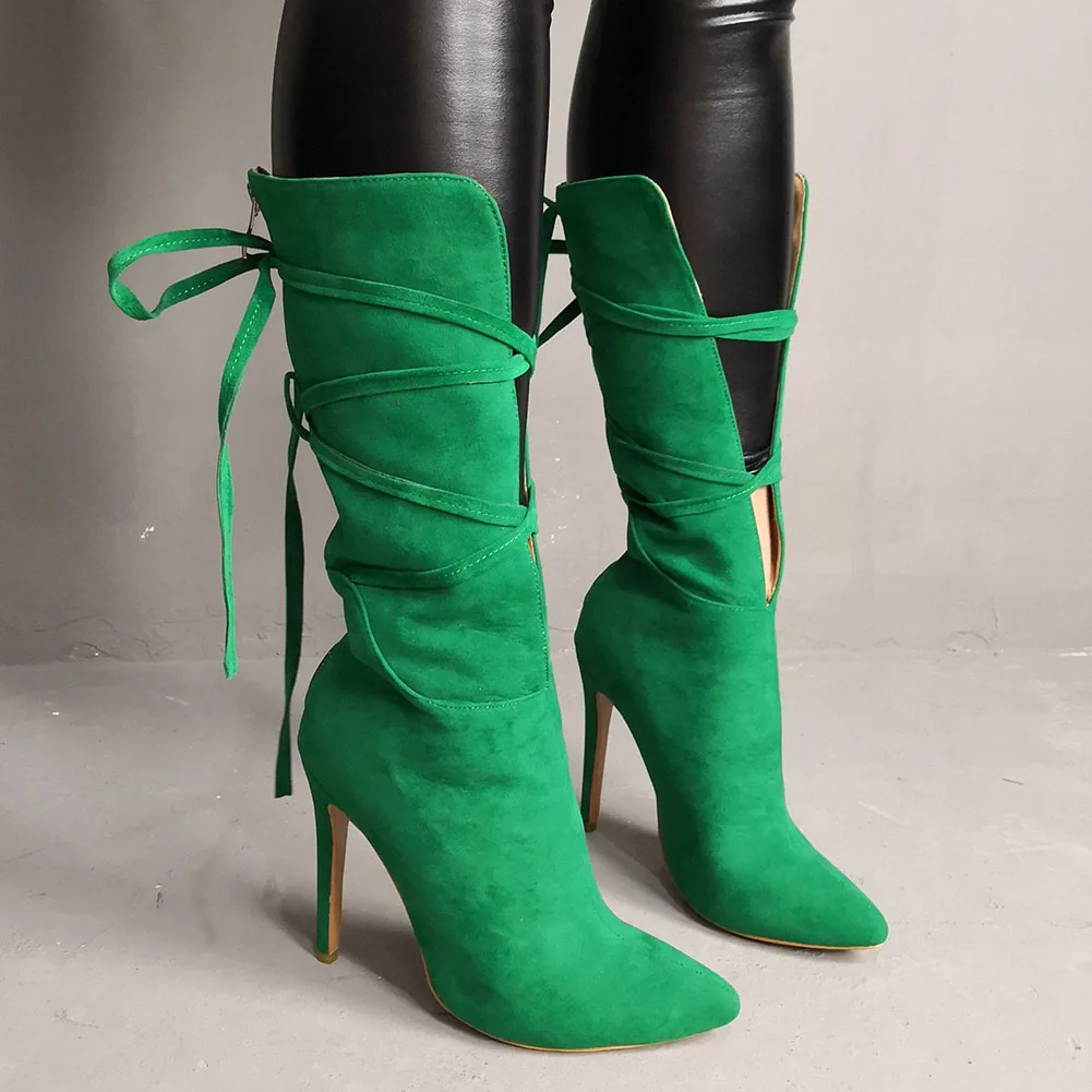 Sarairis/ женские сапоги, большие размеры 35-47, женская обувь на высоком каблуке с острым носком, Модные женские вечерние сапоги из флока