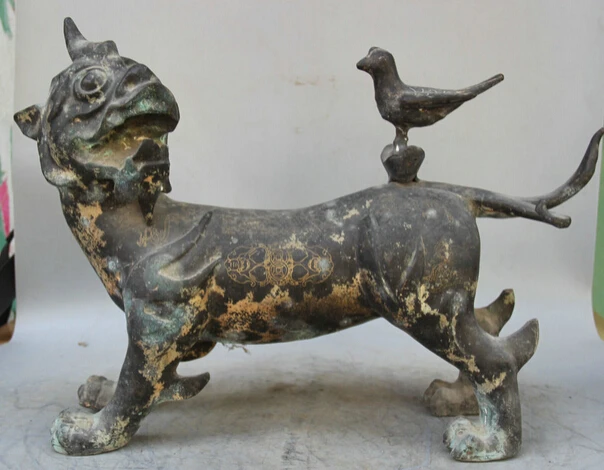 

JP S0524 20" Old Chinese Bronze Folk Animal Unicorn Beast Pi Xiu Bird sculpture Statue