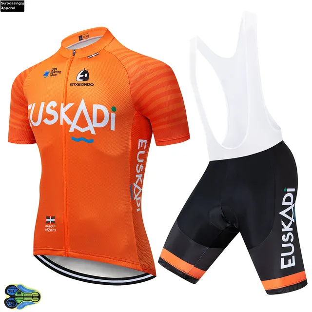 US $8.20 2019 Summer Team Etxeondo Cycling Jersey Short Sleeve Set Orange Cycling Set 12D Bike Jersey Clothi