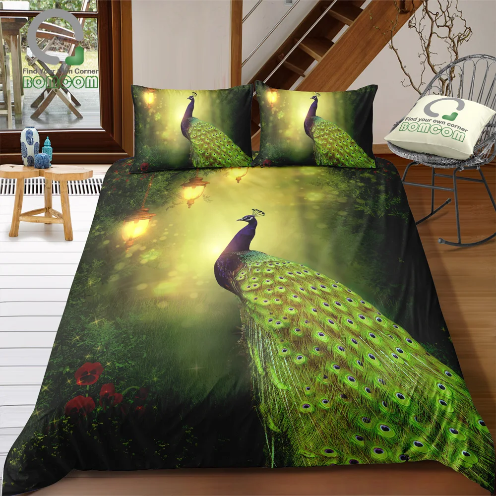 Bomcom 3d Digital Printing Peacock Print Duvet Cover Set Peacock