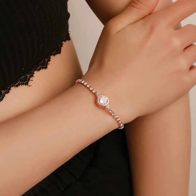 

New Round Tennis Bracelet For Women Rose Gold Silver Color Cubic Zirconia Charm Bracelets & Bangles Femme Wedding Jewelry
