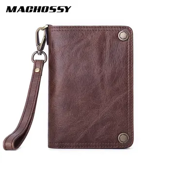 

Genuine Leather Wallet Men Zipper Purse Male Card Holder Min Walet Zipper Pocket Fashion Men Wallets Real Skin Purse with Strap