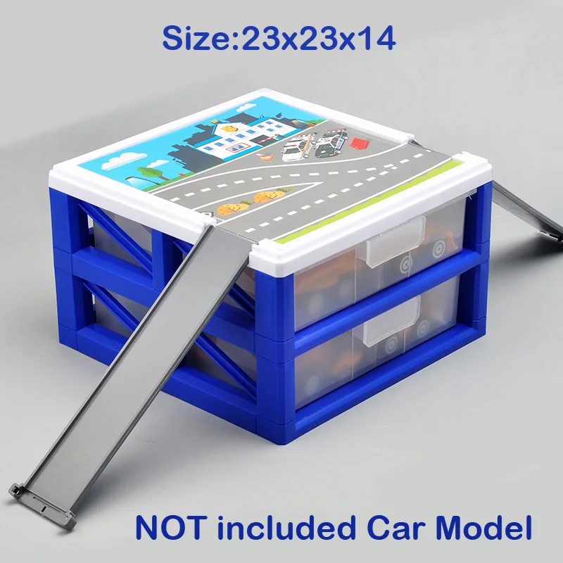 Портативный пластиковый ящик большой емкости для хранения двухслойный ящик для парковки для мини-модели автомобиля игрушки(не входит в комплект - Цвет: Blue