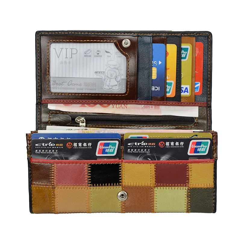 Dreamlizer 2018 New Fashion Patchwork Women Wallets Long Genuine Leather Purse Female Colorful Female Day Clutch Zipper Bags