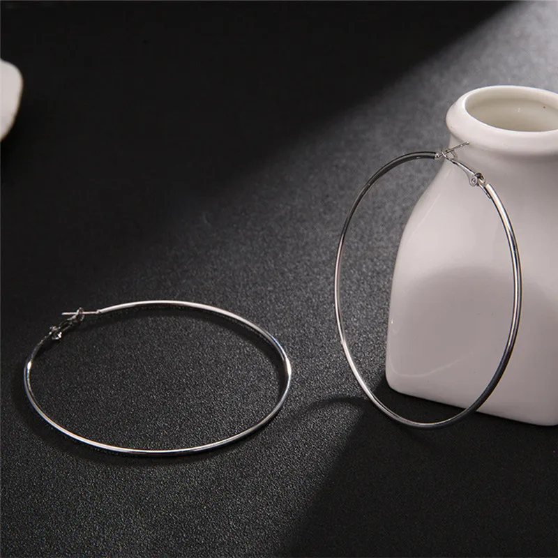

Big Circle Smooth Large Hoop 8cm 10cm Fashion Women Gold Silver Hyperbole Ear Metal Hoop Earrings