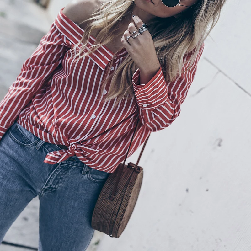 

New European And American Striped Long-Sleeved Single-Breasted Shirt Temperament Casual Women'S Clothing