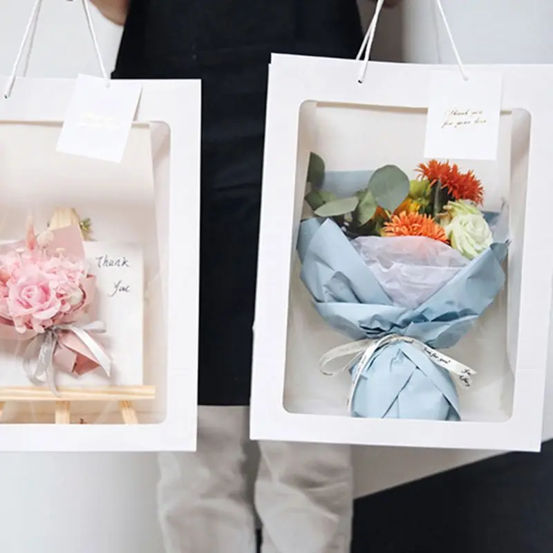 

Tote Gift Paper Bag With PVC Transparent Window Creative Birthday Wedding Party Flower Bags
