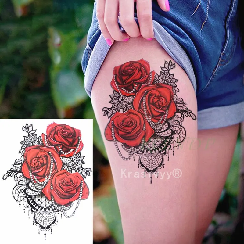 119 2018 Nouvel Arrivestattoo Cool Beauté Sexy Tatouage Dentelle Rose Fleur Imperméable Temporaire Tatouage Autocollants Art Corps Maquillage Jambe