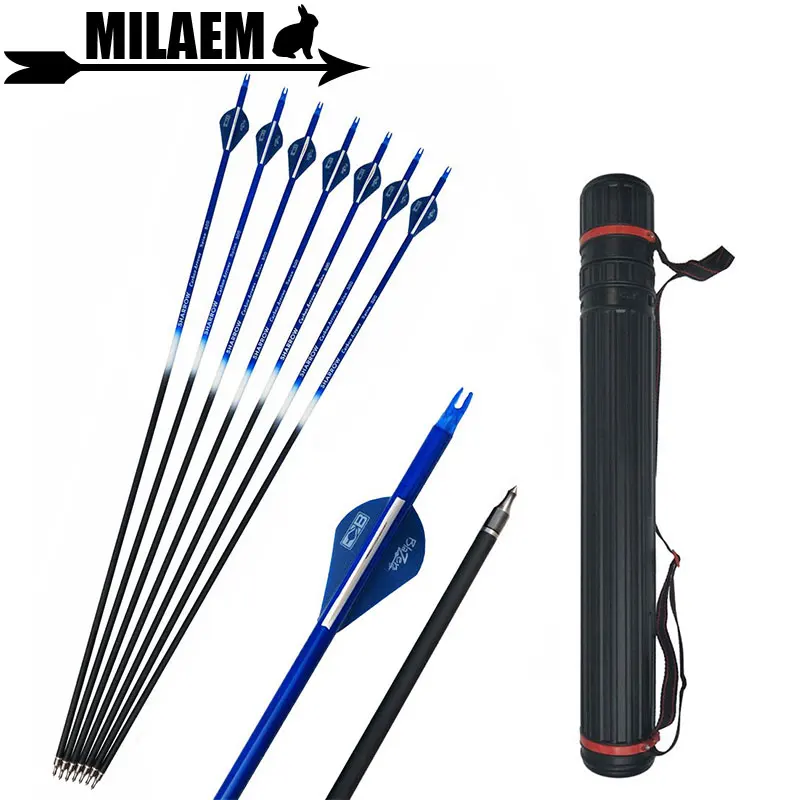 

12pcs 30inch Archery Carbon Arrow Composite Carbon Fiber Spine 500 With Arrow Quiver Compound/Recurve Bow Shooting Accessories