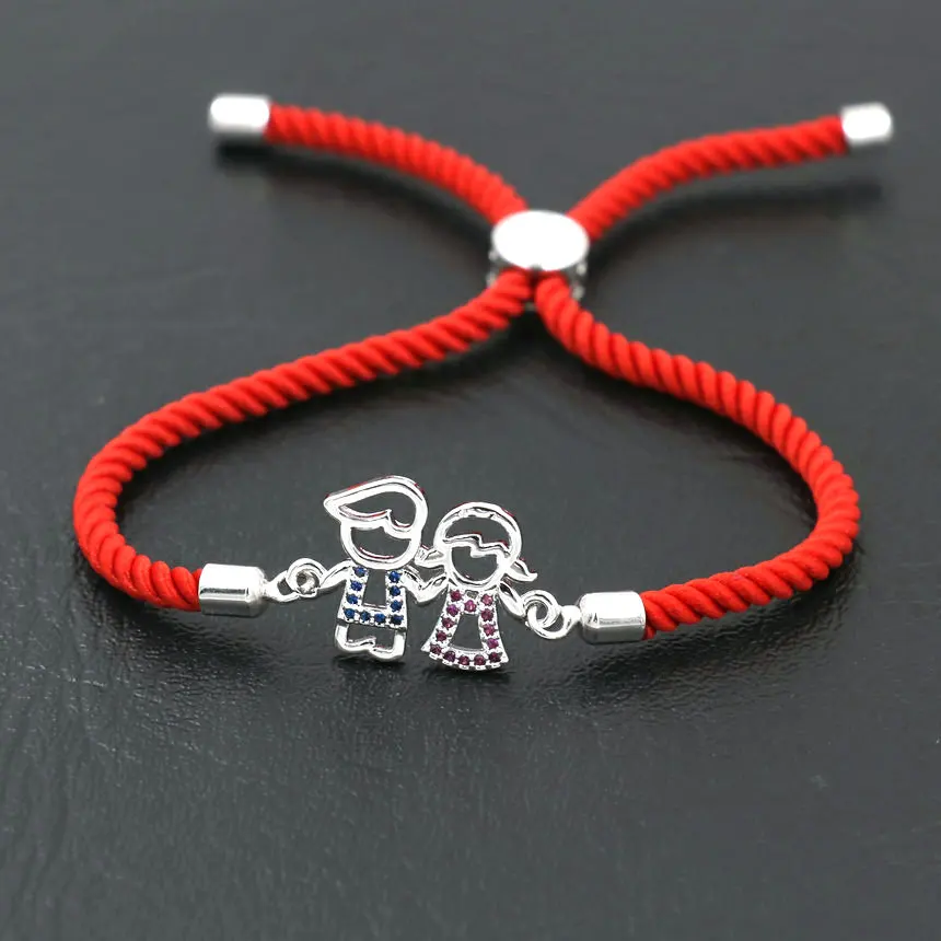 

Cute Romantic Inlay Color Zircon Boys Girls Couples Bracelet For Women Red Thread Rope Strings Charm Bracelets Wedding Jewelry