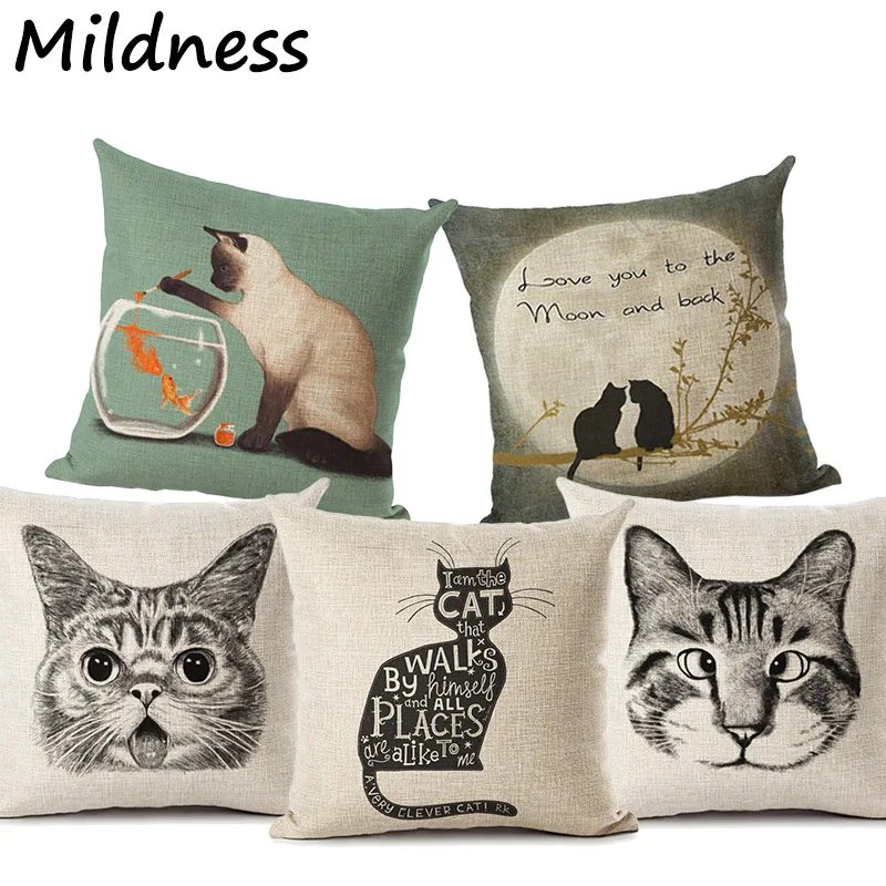 

Funny Cat Animal Printed Cotton Linen Pillow Case Decorative Office Home Throw Pillow Cover Almofada Cojines Kussenhoes Coussin
