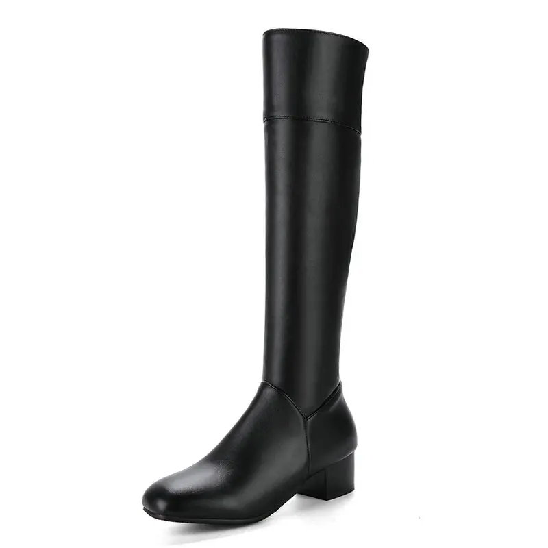 Women's Fashion Square Toe Knee High Boots Autumn Winter Comfortable Thick Heel Long Boots Zipper 2018 Woman Shoes White Black