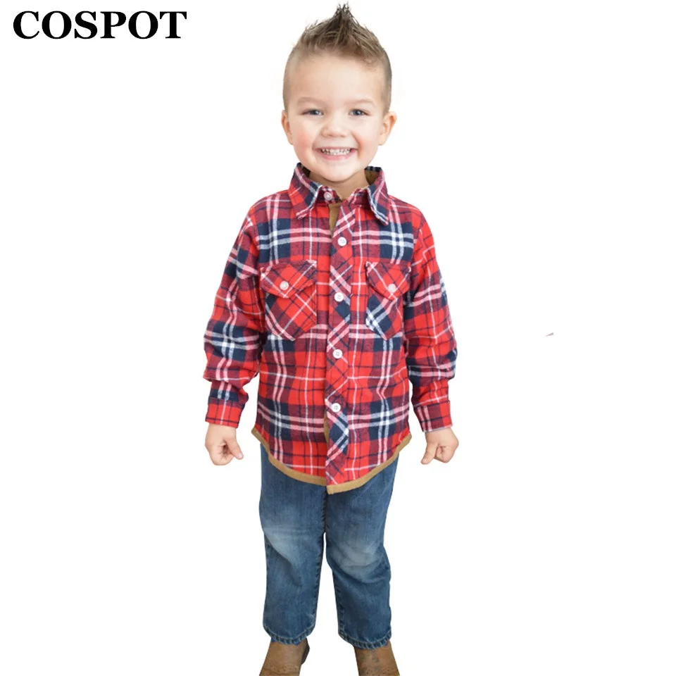 

COSPOT 2019 Baby Boys British Plaid Shirts Cotton Spring Long Sleeve for Girls Kids Blouse Children Bottom Wear Shirt Outfit 35