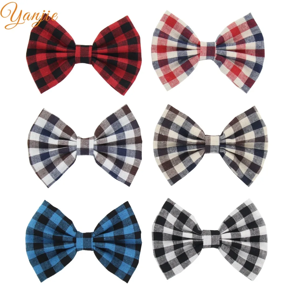 12pcs/lot 2022 Hot-sale 5" Cotton Plaid Hair Bows Barrette Handmade DIY Hair Accessories For Girls Headwear Women Hair Clip