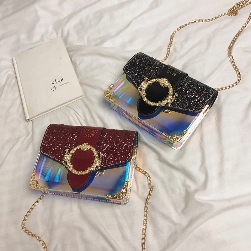 

Clear Female Luxury Crossbody Shoulder Bags for Women Mini Transparent Bag Quality Ladies Flap PVC Sequins Jelly Bag Handbags