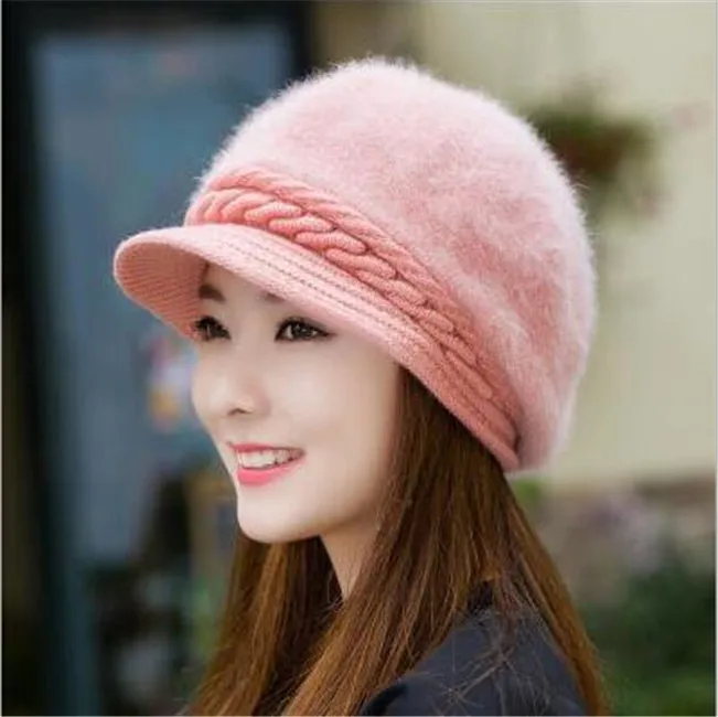 Шапка из лисьего меха, зимняя шапка, женская шапка, вязаные шапки skullies beanies, фирменная Новинка, толстая женская шапка - Цвет: Pink