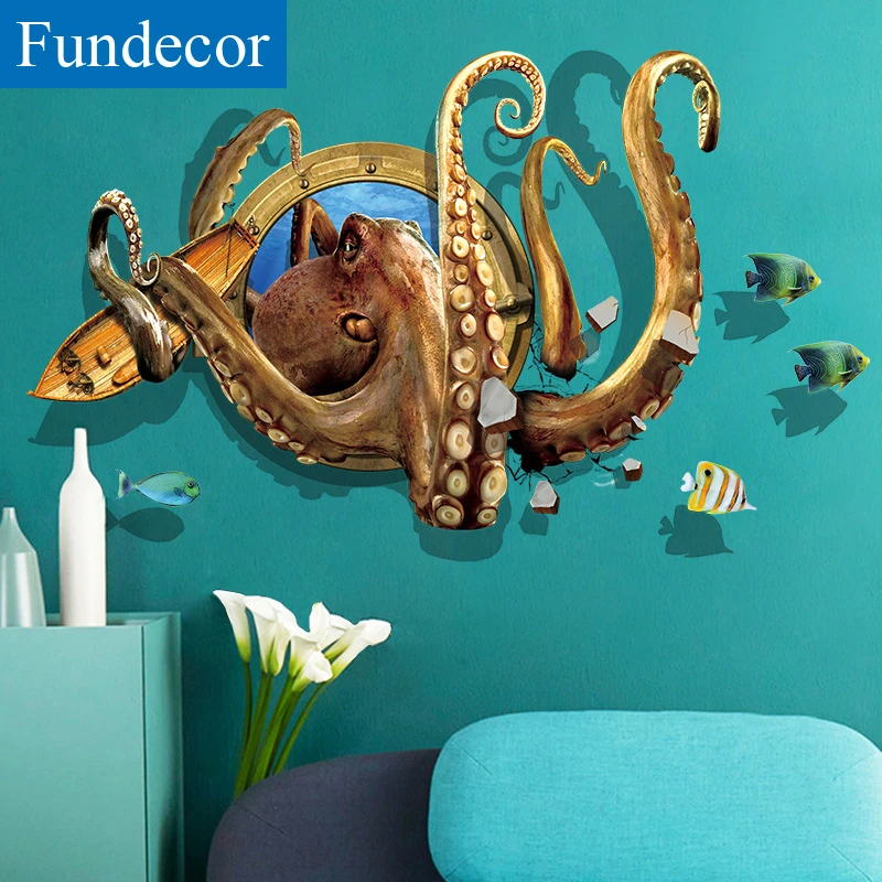 [Fundecoration] 3D глубоководные наклейки на стену осьминога для детской комнаты спальни