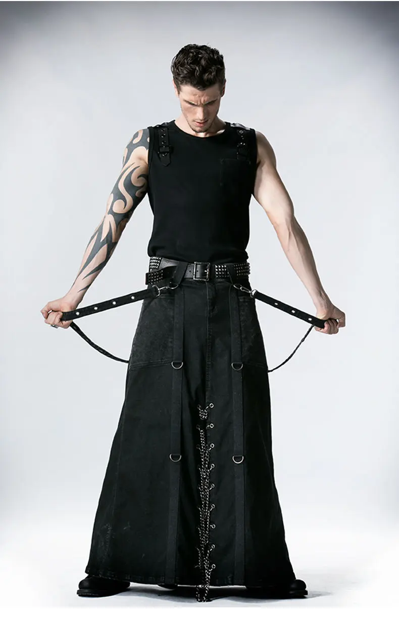 Mens Fashion Black Skirt Vintage Rock Heavy metal Iron