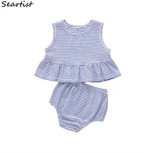 Seartist/комплекты летней одежды для маленьких девочек футболка+ шорты комплекты с шортами в полоску с цветочным принтом Детские костюмы Одежда для маленьких девочек 35