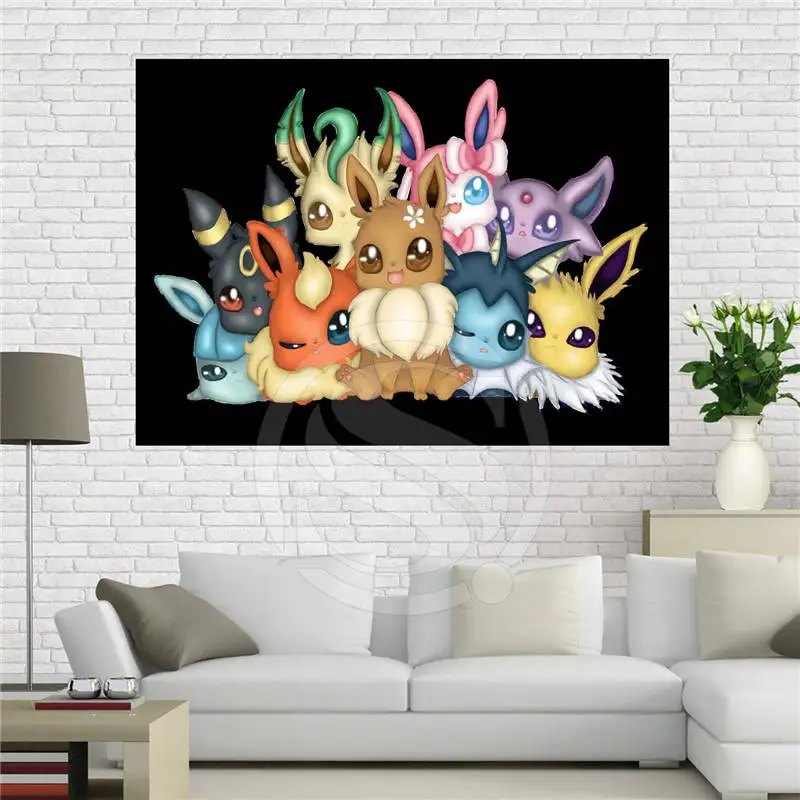 

F629#13 Custom Pokemon Cartoon eevee @4 Canvas Painting Wall Silk Poster cloth print DIY Fabric Poster Free Shipping #zhao!13