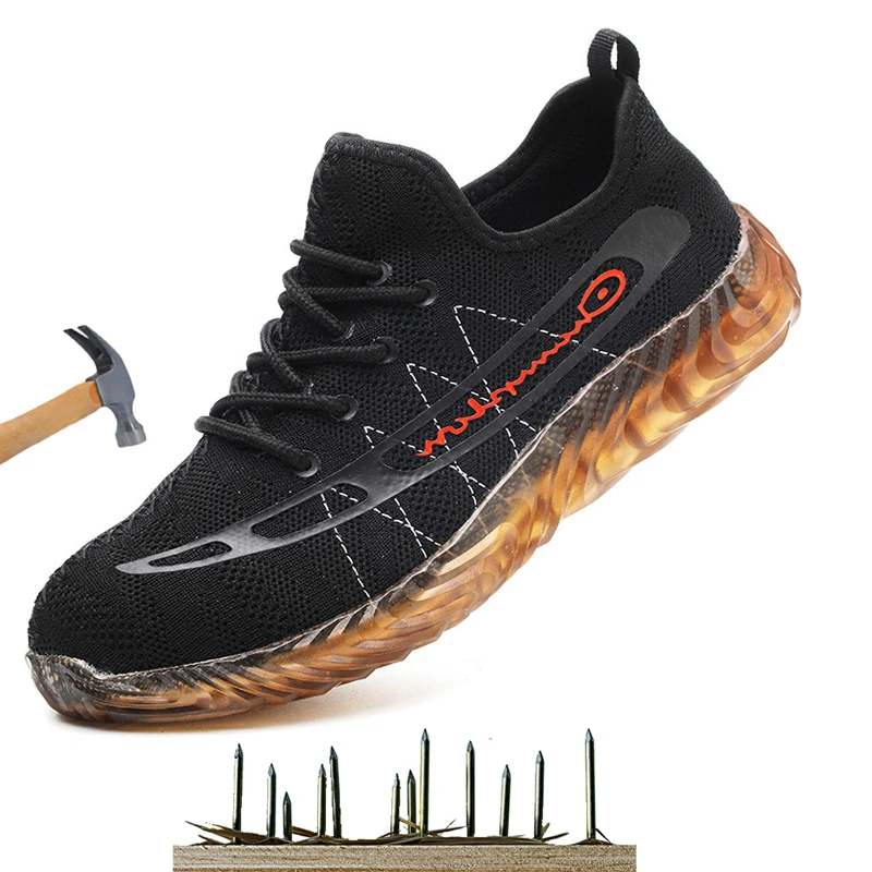 

DAOKFPO Brand 2019 new design Steel head men work & safety boots Bulletproof sole impact resistant soft male shoes plus size