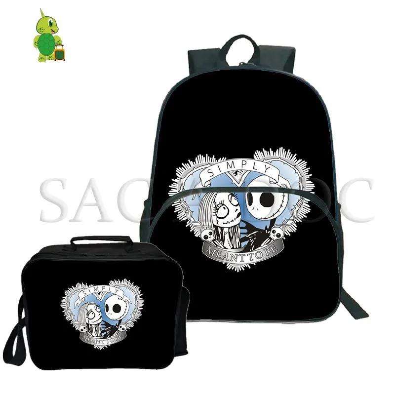 

The Nightmare Before Christmas Jack Sally 2Pcs/Sets Backpack Laptop Bags for Teenagers School Travel Rucksack with Cooler Bag