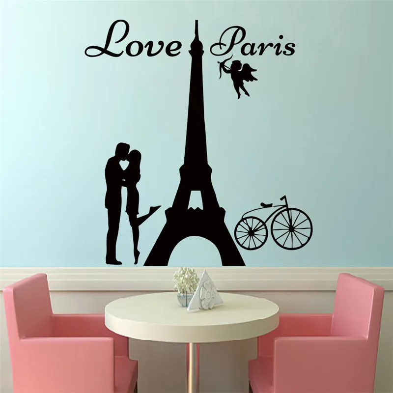 Angels Love Paris Wall Decals Lover Kissing And Bike Removable Home