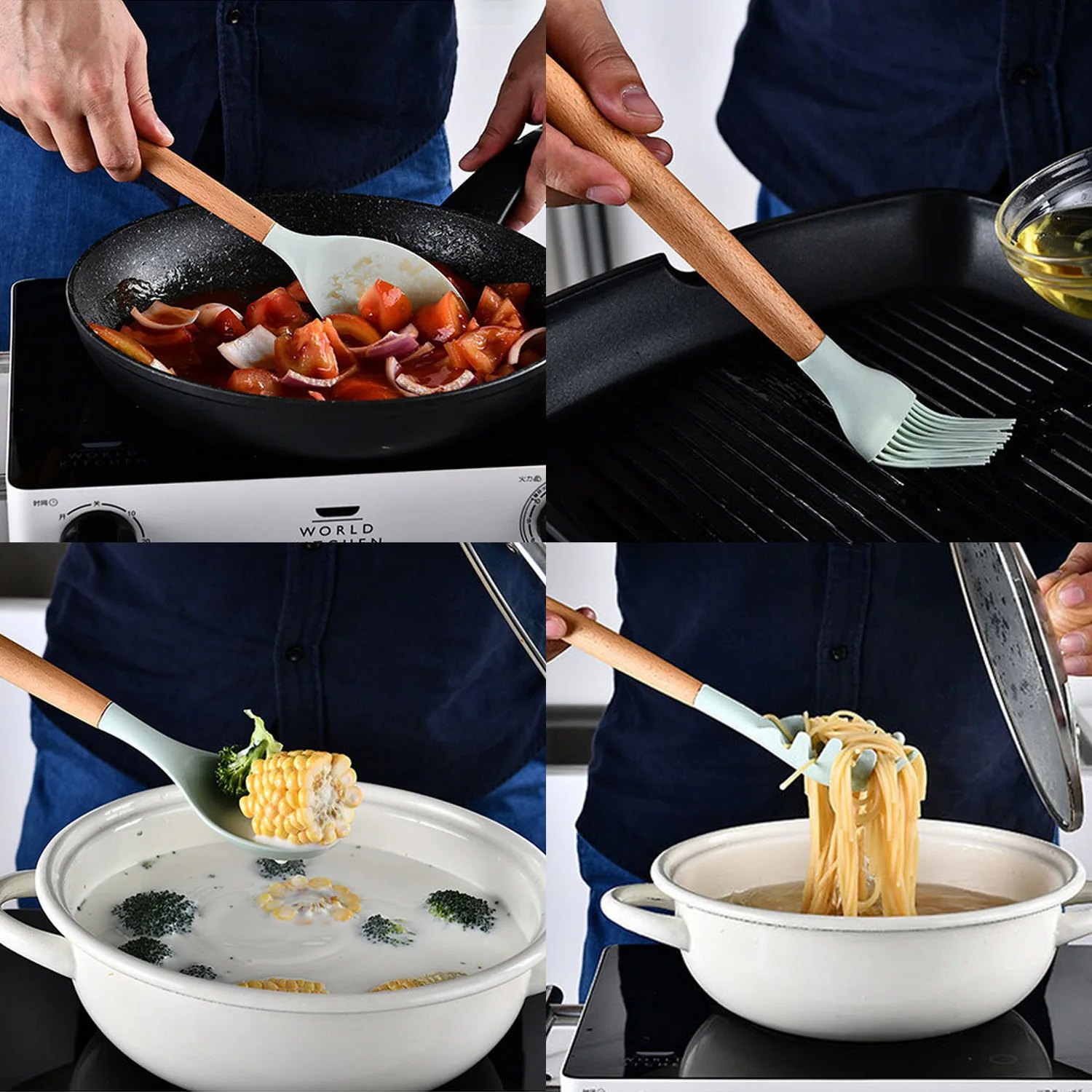 Behogar 12 шт. силиконовый набор кухонной утвари, кухонная посуда для туризма, набор инструментов для дома, кухни, наружная силиконовая посуда, набор для приготовления пищи