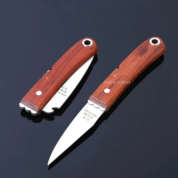 

1Pc Multifunctional Pruning Knife Foldable Imping Tool Grafted Cutter Damascus Knife Garden Hand Tools SK-5 Solid Wood Handle