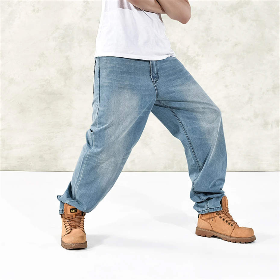 Мешковатые джинсы, мужские джинсовые штаны, свободные уличные джинсы, модные штаны для скейтборда для мужчин размера плюс, одноцветные синие брюки S92