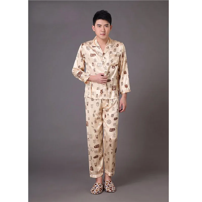 Пижамный комплект мужской из искусственного шелка размеры S M L XL XXL XXXL 011013|mens silk