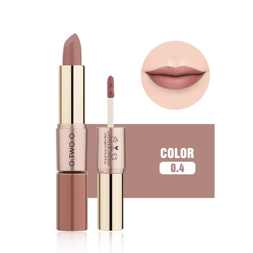 O.TWO.O 2 in 1 Matte Lipstick+Lip Gloss Lips Makeup Cosmetics Waterproof 12 Colors Choose - Цвет: 4