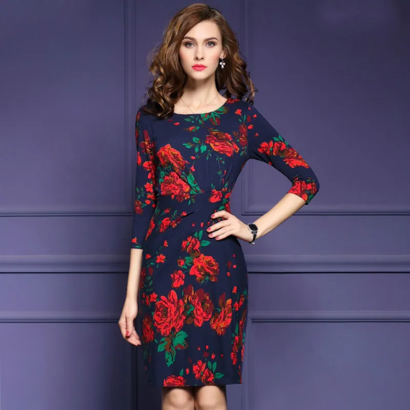 2016 New Designs Autumn Elegant Dress Women Vintage Half Sleeve Floral ...