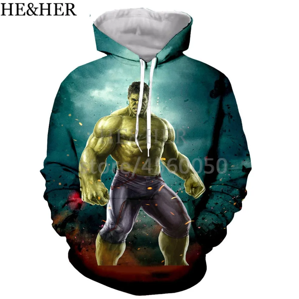 Мстители heros The Hulk cool 3D печатных мужчин с капюшоном толстовка модная графическая Толстовка Повседневная Уличная пуловер Толстовка