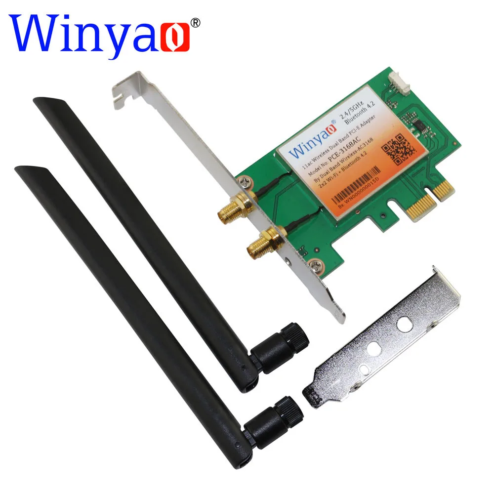 

Winyao PCE-3168AC Dual Band PCi-E X1 Desktop WiFi Card 433Mbps Wireless PCI-E with Bluetooth 4.2 11ac For 3168AC 3168NGW