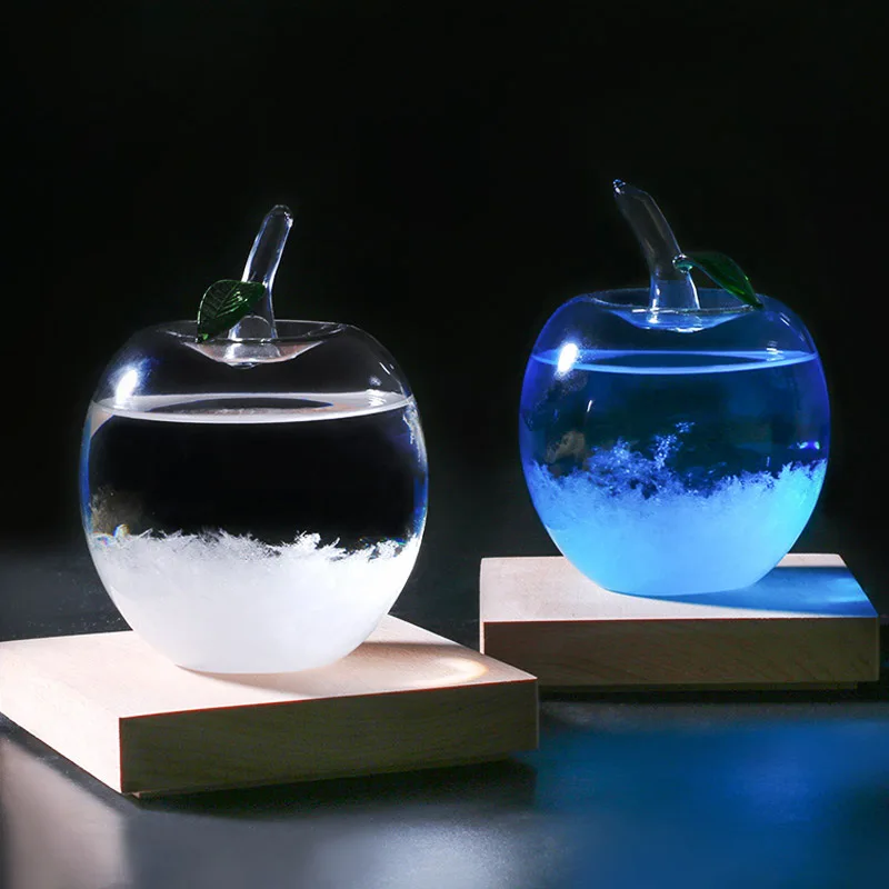 

Colorful LED led weather forecast bottle storm bottle creative gift wooden base glass birthday gift