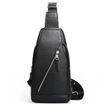 

Genuine Leather Chest bag men Fashion soft messenger bag crossbody man casual business large capacity Sling Shoulder Bag