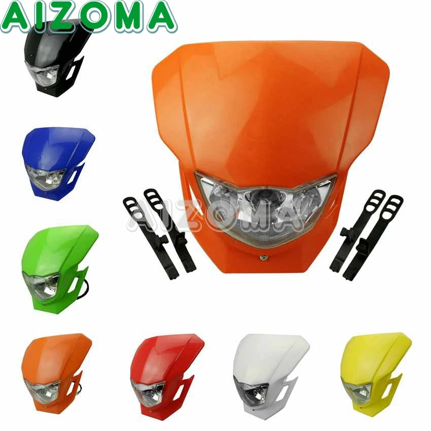 

Enduro Dirt Bike 35W Halogen Headlight Fairing Motocross EXC DRZ TTR KLX KLR CRF RMX WR YZ Dual Sports Universal Head Lamp Mask