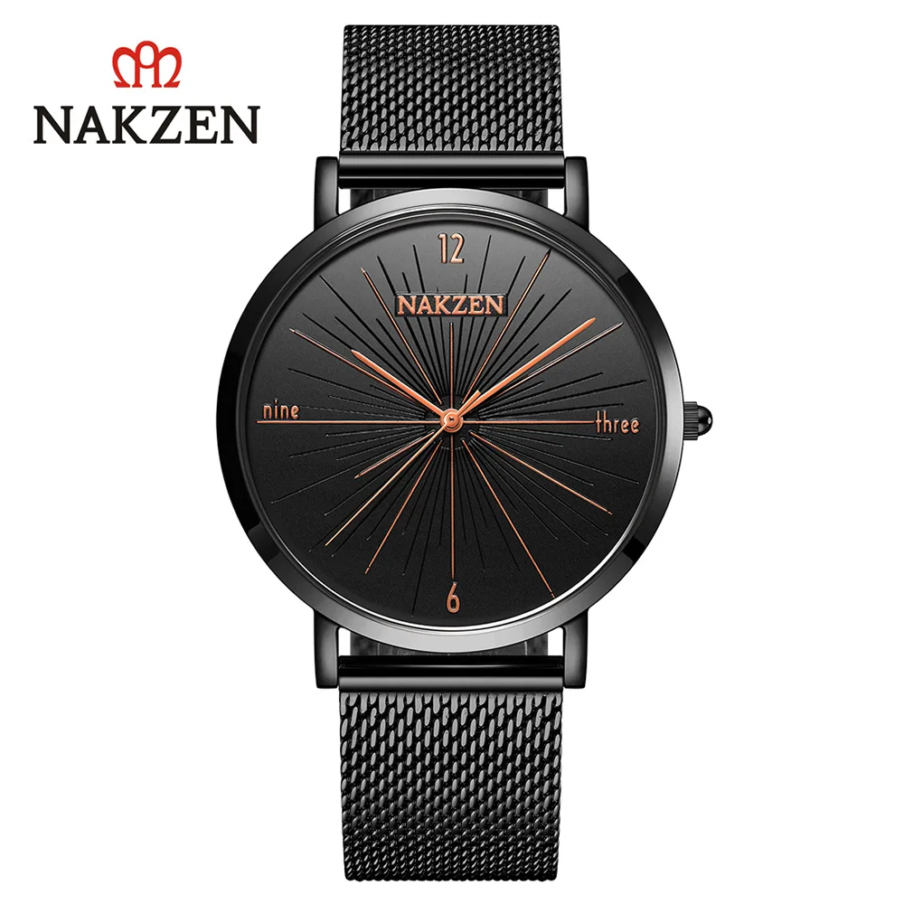 

NAKZEN ultra-thin simple quartz men's watch large dial Japanese movement waterproof Milan mesh belt
