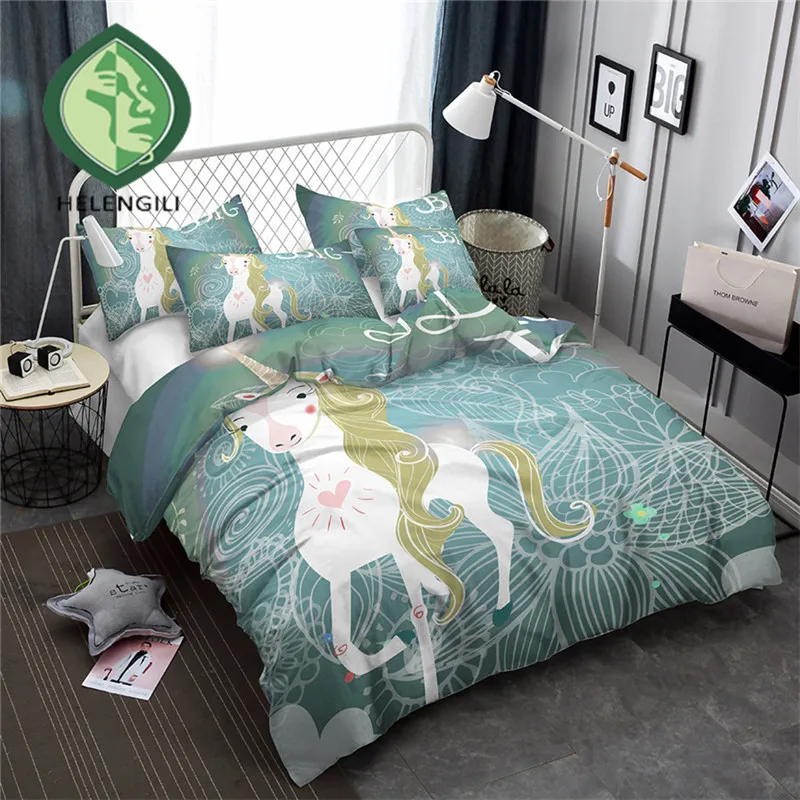 

HELENGILI 3D Bedding Set Unicorn Print Duvet cover set lifelike bedclothes with pillowcase bed set home Textiles #DJS-10