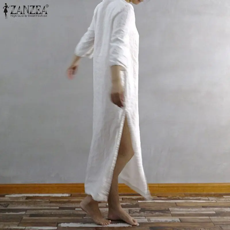 Элегантное макси платье женский летний сарафан ZANZEA Мода V шеи 3/4 рукав Туника Vestido женский раздельный халат большого размера S-5XL