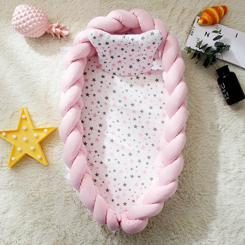 Простая портативная детская кровать-гнездо, съемный протектор для новорожденных, детская кроватка-бампер, хлопковая детская кроватка для путешествий - Цвет: pink