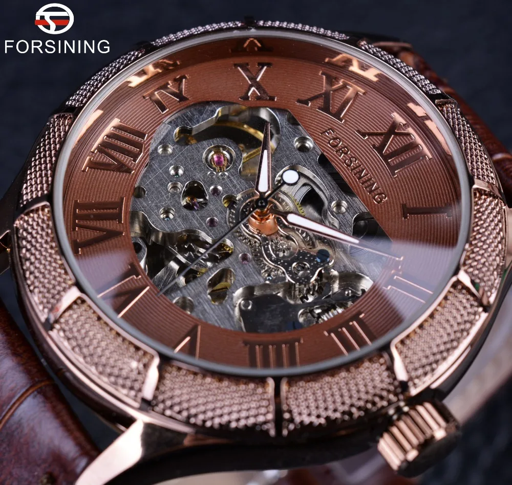 Forsining Skeleton Watch Transparent Roman Number Watches Men Luxury Brand Mechanical Men Big Face Watch Steampunk Wristwatches 1