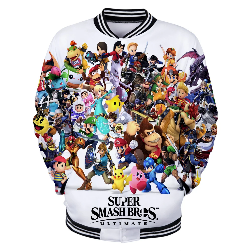 2019 Новые супер Smash Bros. 3D осенне-зимняя куртка Мужская/Женская Хип-Хоп куртка в стиле аниме Корейская бейсбольная куртка для мальчиков
