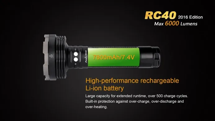 6000 Lumens Ultra-high Output Fenix RC40 Handheld Searchlight / U2 LED Flashlight with 7800 mAh Li-ion Battery